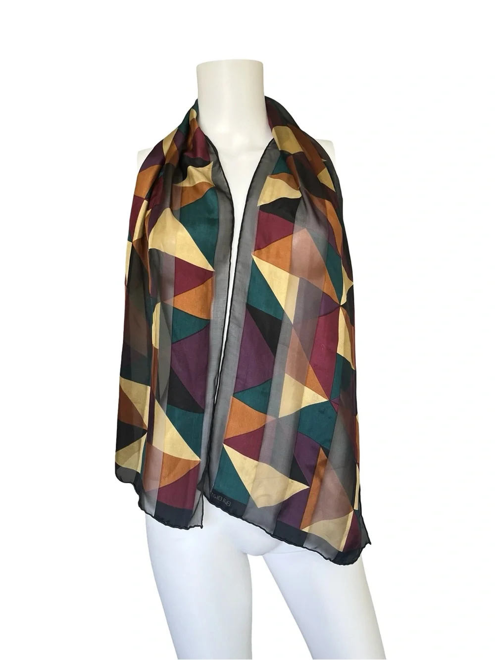 Vintage Bill Blass Silk Scarf Sheer Fall Geometric Teal Purple Lightweight